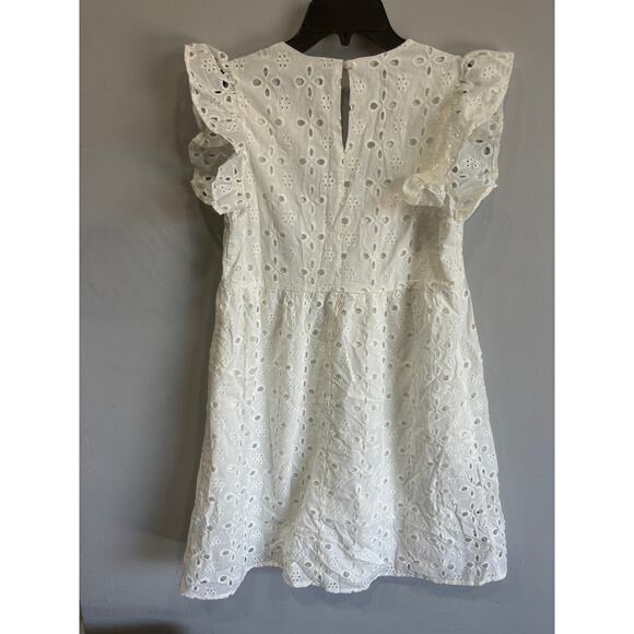 Code X Mode babydoll dress embroidered eyelets white cotton ruffle coastal beach - Picture 3 of 3